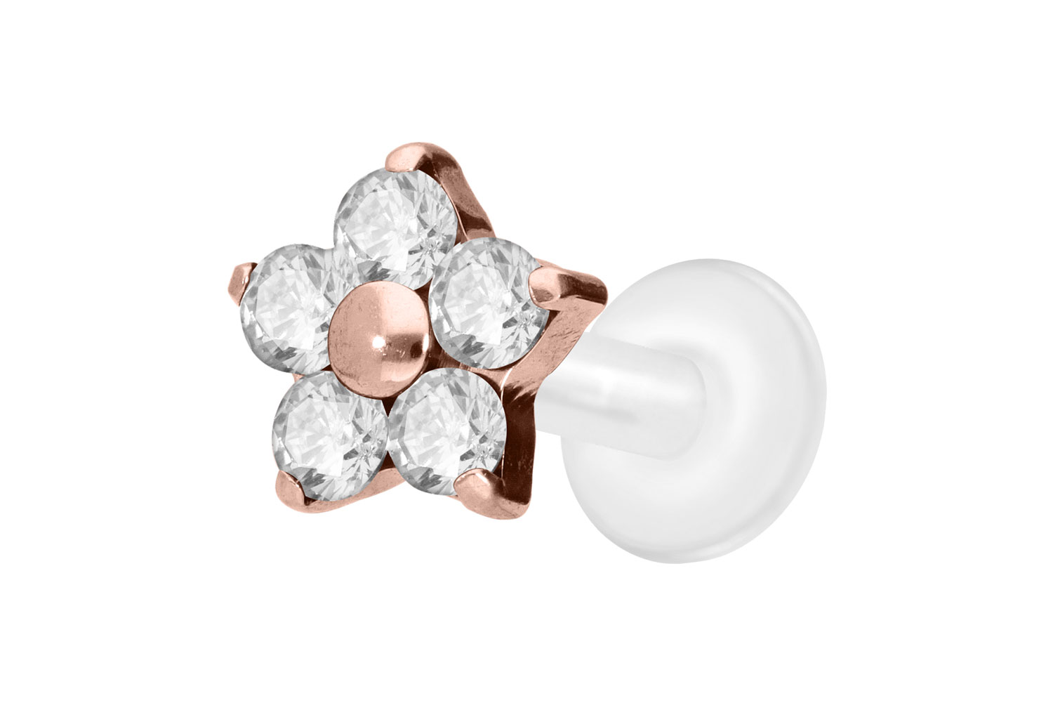 PTFE Labret Piercing mit Innengewinde + Titan-Aufsatz KRISTALLBLUME